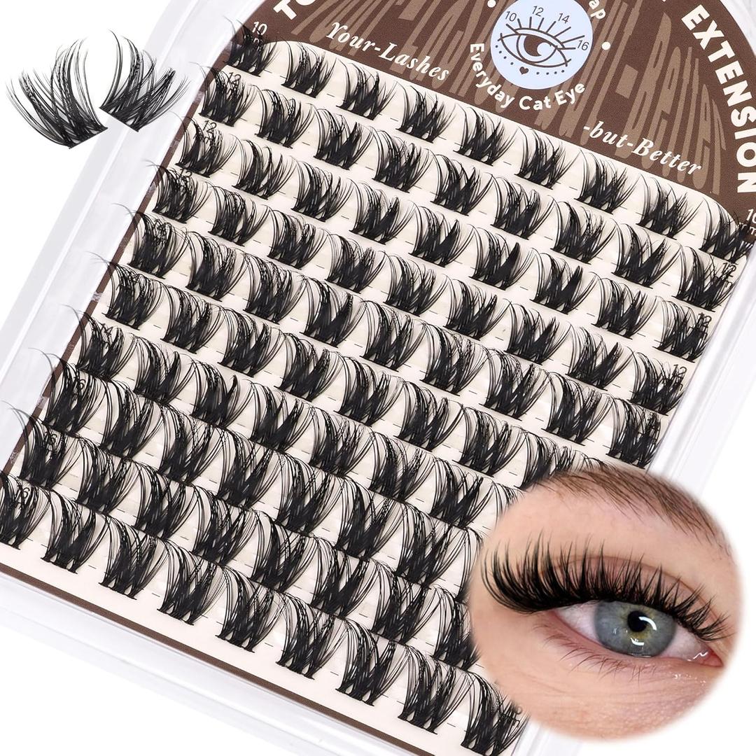 Wispy Lash Clusters Natural Cluster Eyelash Extensions D Curly Individual Lashes Volume False Eyelash Clusters 10-16mm Soft Lashes Clusters with Thin Band DIY Lash Extension at Home by TOOCHUNAG