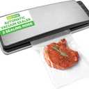 NutriChef Automatic Food Vacuum Sealer Machine - Electric Air Sealing Preserver with 5 Reusable Bags, LED Controls, High-Power Suction, for Dry & Moist Foods, Stainless Steel Housing (16.3 x 5.31 x 3.2 inches, Silver/Black)