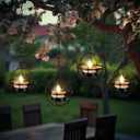 VIHOSE 4 Pack Solar Hanging Lanterns Outdoor Lights Decoration Solar Powered Metal Chandelier Waterproof Hanging Tree Tea Lights Outside Ball Candles Outdoor for Tree Yard Porch Patio Garden
