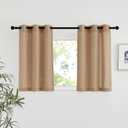 NICETOWN Camel Linen Kitchen Window Curtains Over Sink, Grommet Thick Linen Camel Short Window Treatments Privacy Assured with Light Filtering for Bedroom/Bathroom, W34 x L36, 2 Panels