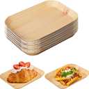 50 Pcs Wood Grain Paper Plates, 6.5 Inch Rectangle Plates, Disposable Rustic Party Plate for Woodland Baby Shower, Camp Fire, Camping, Lumberjack Birthday Party Supplies (S)