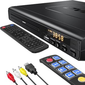 DVD Players for TV with HDMI, DVD Players That Play All Regions, Simple DVD Player for Elderly, CD Player for Home Stereo System, Included HDMI and RCA Cable, with Big Buttons Remote Control