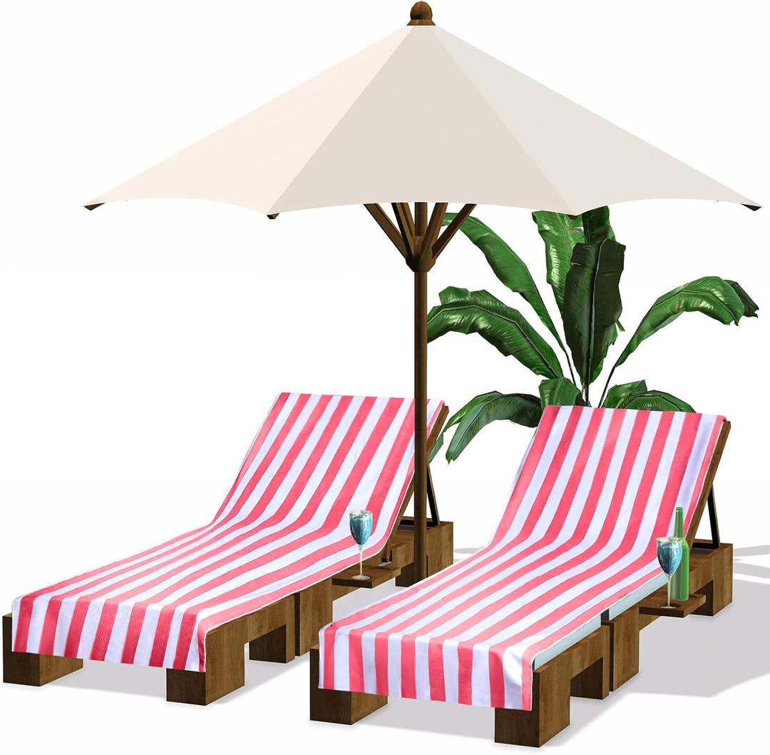 Fumete 2 Pack Lounge Chair Covers 30 x 85 Inch Pool Chaise Lounge Towels Microfiber Beach Chair Towel Portable Striped Outdoor Patio Furniture Cover for Sunbathing Picnic Spa(Pink)