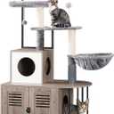 HOOBRO Cat Tree with Litter Box Enclosure, Arched All-in-One 31.5" Cat Tower with Hidden Litter Box Furniture for Indoor Cats, Versatile Cat Condo with Sisal Posts, Hammock, Greige and Gray BG45MZ03