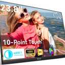 23.8" Portable Touchscreen Monitor 100% sRGB VA FHD 1080P, 4000:1 Contrast, VESA, Built-in Speaker, w/90°Adjustable Stand USB-C HDMI 75Hz External Second Touch Screen Display for Laptop/PC/Phone