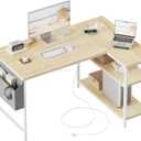 Mericonia Small L Shaped Computer Desk with Power Outlets, Reversible Gaming Desk with Storage Shelves, Corner Gamer Desk Table, Study Writing Table
