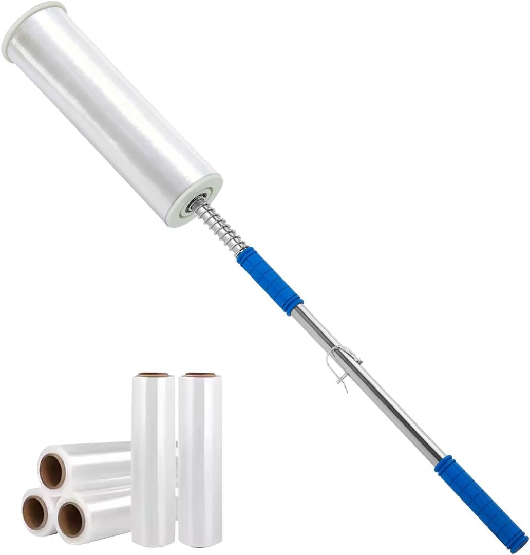 Long Handle Pallet Stretch wrap Dispenser 48 Inch Extra Long Handle for Pallet Wrapping Fits 12" to 24" Rolls with 2" to 3" Core - Pallet Wrap