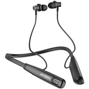 AIYIBEN Neckband Bluetooth Headphone with LED Power, Neckband Headphones 100 Hours Playtime, in-Ear Bluetooth Headphone with Microphone for Running and Exercising in The Gym (Y10)