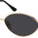 Retro Oval Sunglasses for Women Polarized UV Protection Trendy Vintage Small Sun Glasses Metal Frame (Gold Frame/ Gray Lens)