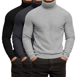 Locoowai 3 Pack Men's Ribbed Turtleneck Shirts, Long Sleeve Mock Neck Lightweight Pullover Sweaters Knit Base Layer Tee Tops(Black, Dark Gray, Heather Gray,XX-Large)