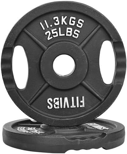 Fitvids Cast Iron 2-Inch Olympic Plate Weight Plate for Strength Training and Weightlifting, Multiple Sizes, 25Lbs