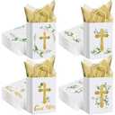 Thenshop 24 Pack Christian Gift Bags with Tissue Paper Baptism First Communion Gifts Bag Christening Religious Party Bag Cross God Bless Bag with Handle for First Communion Baptism Church Party Favor