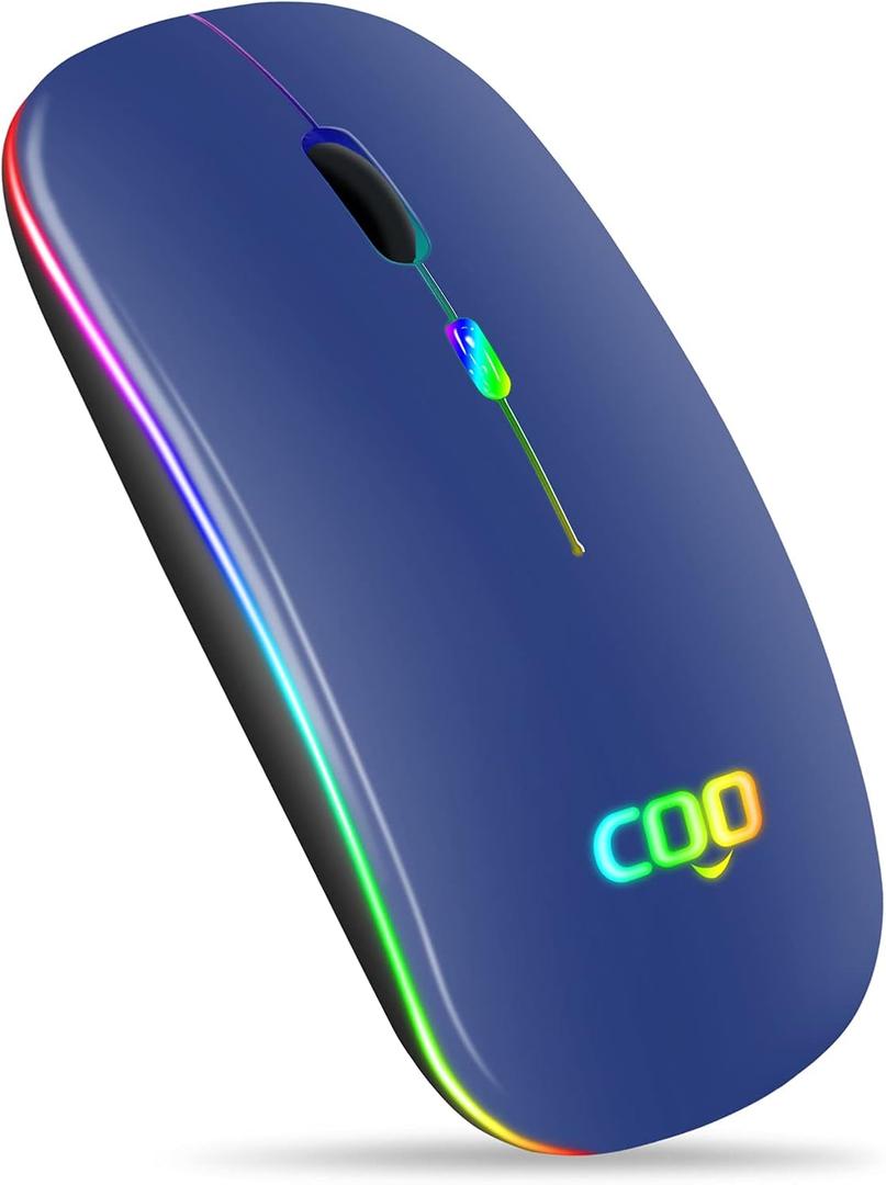 COO Wireless Mouse, LED Slim Dual Mode (Bluetooth 5.1 and 2.4G Wireless) Rechargeable Led Mouse with 3 Adjustable DPI for iPad, MacBook, Laptop, Mac OS
