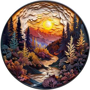 Wooden Puzzle for Adults-3D Sunset Forest Wooden Puzzle Unique Shape Advanced Animal Jigsaw Puzzle for Adults, Best Gift, Wood Puzzles, Challenge Wooden Jigsaw Puzzle 17.3 * 17.3in 455pcs (X-Large)