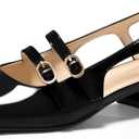 Coutgo Women's Mary Jane Chunky Low Heels Slingback Pumps Closed Square Toe Wedding Dress Shoes (8.5, Black)