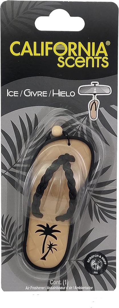 California Scents Scented Sandal Hanging Car Air Freshener - Odor Eliminator for Strong Odor - Flip Flop Car Fresheners (Ice, 1 Pack)