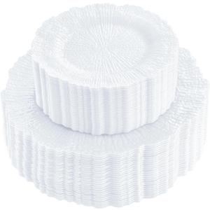 SUT 60PCS White Plastic Plates-Disposable Plates for Party, White Disposable Plates Including 10 inch Dinner Plates, 7 inch Dessert Plates, Plastic Plates for Wedding & Party