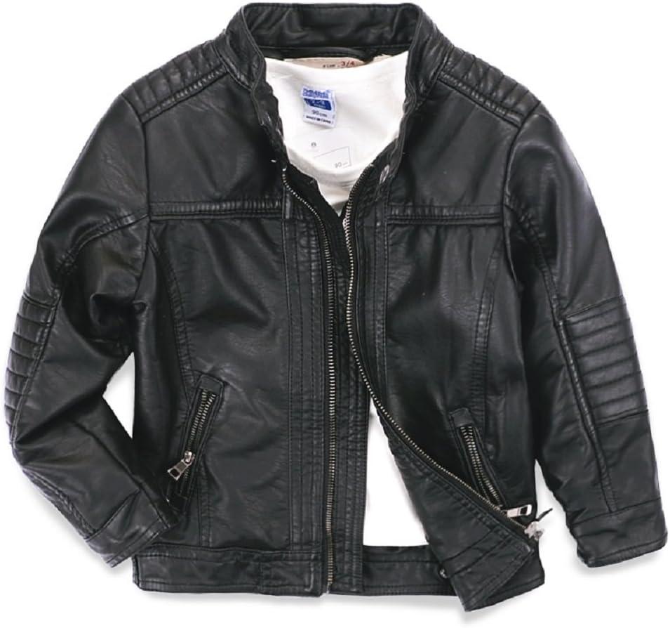LJYH Boys Leather Jackets New Spring Children Collar Motorcycle Faux Leather Zipper Coats (4-5T, Black)