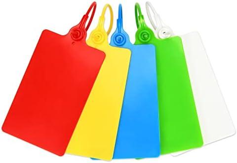 LeadSeals 100 Plastic Tags Shipping Tags Water Proof Tags for Labeling Shipping Labels Security Seals Writable Marker Ties Hanging Tags Storage Tag with One Marker Pen (Mixed 5 Color)
