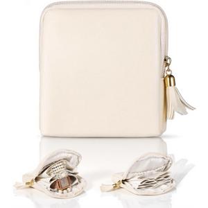 Small Travel Jewelry Case, Soft Velvet Jewelry Zipper Pouch Bag, Portable Jewelry Organizer Storage Bag with Small Pouches for Gemstones Healing Crystal Earring Bracelets (Beige)