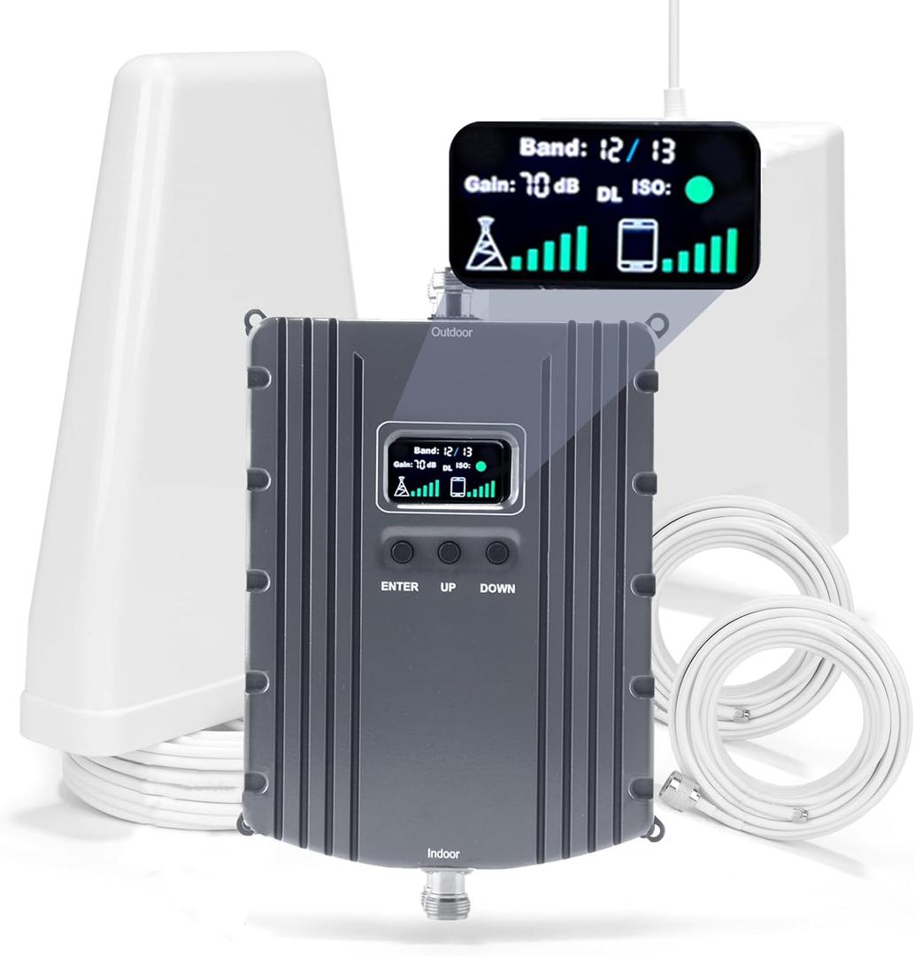Cell Phone Booster for Home & Office,Up to 5500Sq Ft,Cell Phone Signal Booster for Band 2/25 / 4/66 / 5/12 / 17/13 with All U.S. Carriers,Boosts 5G 4G LTE, FCC Approved (Dark Gray)