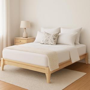 Merax King Size Bamboo Platform Bed, Mid-Century Modern Bed Frame with Wood Slat Support, No Box Spring Needed, Easy Tool-Free Assembly, Natural