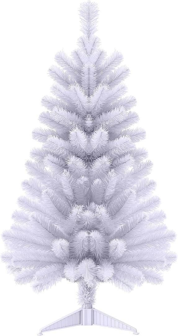 3Ft Premium Artificial Small Mini Christmas Tree for Tabletop,Home, Office, Indoor and Outdoor Decor,Holiday Decoration,Easy Assembly Metal Hinges & Foldable Base 160 Branch Tips White Tree