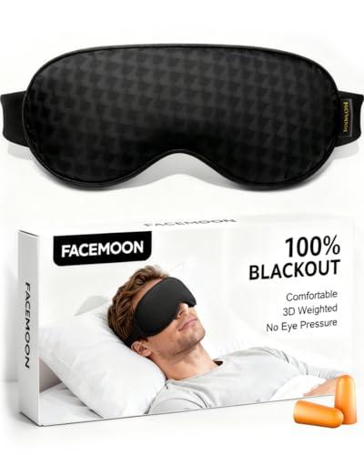 Blackout Sleep Mask: Weighted Eye Mask for Men Women - 3D Contoured Zero Pressure and Eyelash Free - Airplane Travel Nap Night Sleeping Blindfold - Adjustable Ear-Friendly Breathable Comfortable Black