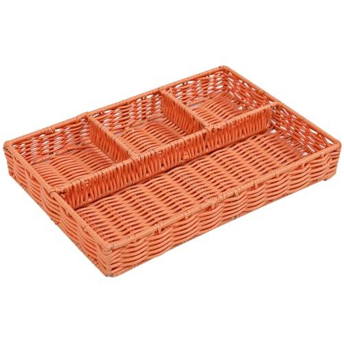 Pack Of 2 Tea Bag Organizer Tray Sugar Packet and Coffee Station Condiment Organizer, Plastic Wicker Storage Baskets 4-Section Rectangular Tray Imitation Rattan Woven Desktop Storage