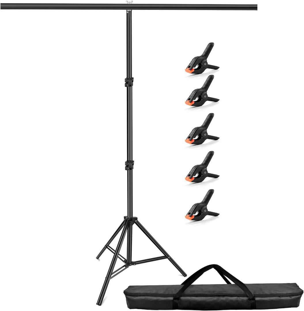 Hemmotop 7x5ft (HxW) T-Shape Photo Backdrop Stand, Portable Green Screen Stand Only with 5 Clip Clamps and Carry Bag, Adjustable Background Support Kit for Birthday, Baby Shower, Parties, Photoshoots