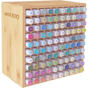 MinBoo Art Marker Storage Organizer for 100 Markers, Bamboo Art Supply Rack, Pens Color Pencils Paint Brushes Stationary Organizer Holder for Home Classroom Office Desk Decor