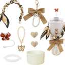 Stanley Cup Accessories set for 40oz & 30oz Tumbler including Water Bottle Handle StrapBow KeychainCup RingBling Silicone Bootsbutterfly Straw TopperCharm Accessories for Stanley (brown)