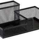 Corner Cabin Mesh Desk Office Organizer for Paper Clip, Mesh Desk Organizer, 3 in 1 Metal Pen Holder Office Supplies Caddy for Paper Clip, Sticky Note, Pen(3 Compartments, Black)