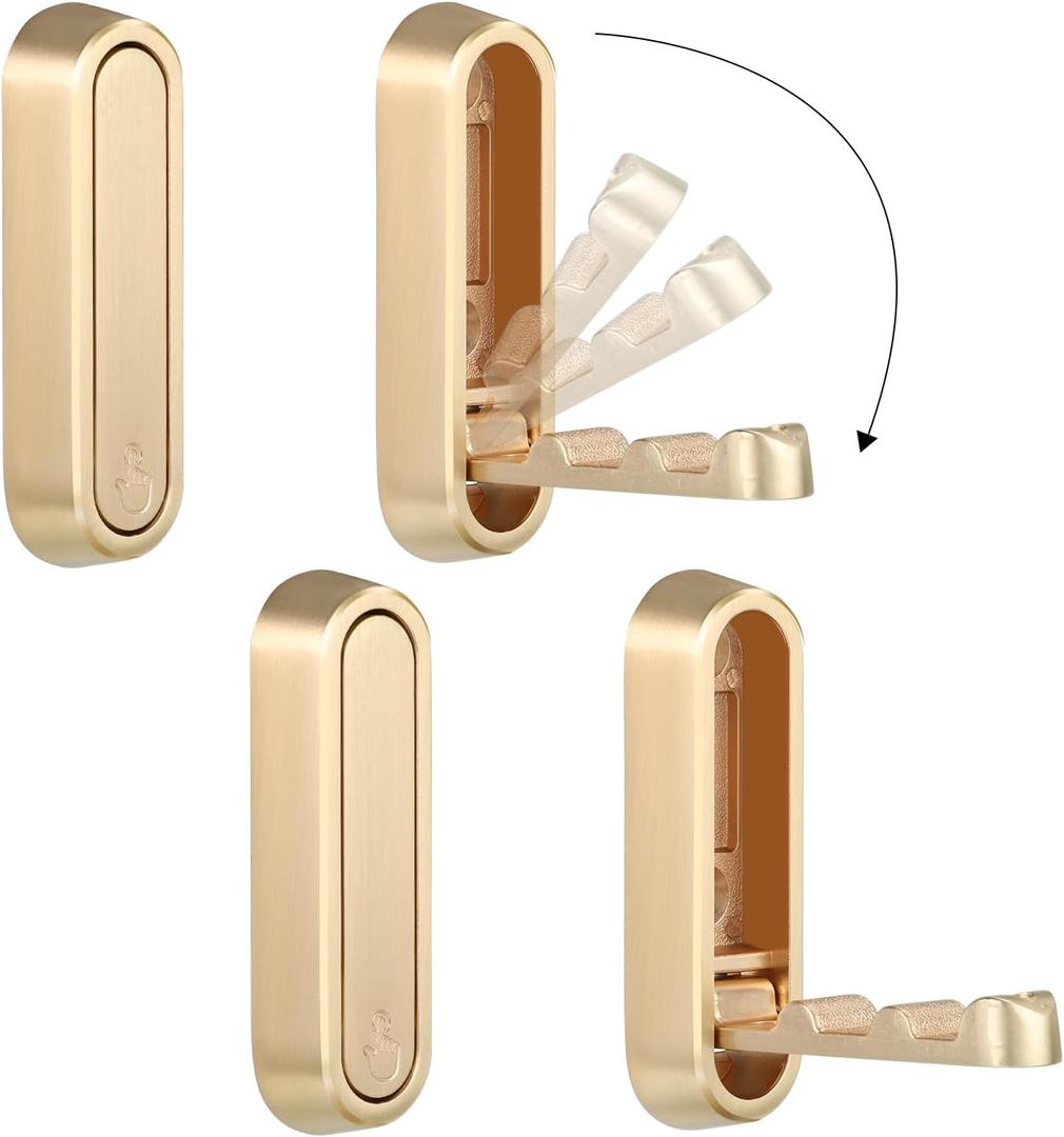 Folding Wall Hooks, 4 Pcs Foldable Gold Coat Hooks Heavy Duty Foldable Hook Bathroom Towel Hooks Robe Hooks Wall Mounted for Hanging Coat Towels Clothes Hat Bags Keys