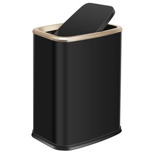 Stainless Steel Bathroom Trash Can with Swing Lid,4gallon Small Metal Garbage can Trash Bin Wastebasket for Office Bedroom Living Room (Black Gold)