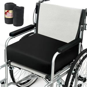 Large Wheelchair Cushion, Soft Velvet Cover, 4inch Thick Memory Foam, with a Extra Replacement Mesh Cover, Non-Slip Bottom, Pressure Sore Ulcer Pain Relief Seat Cushion, 18"16"4" (Black)