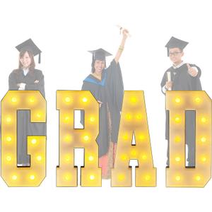 3ft Grad Letters Kit 2025 Numbers for Graduation Decorations, Large LED Marquee Light Up Letters, Class of 2025 Ornaments Sign for Kindergarten High School Party Supplies Dcor (Grad-White)