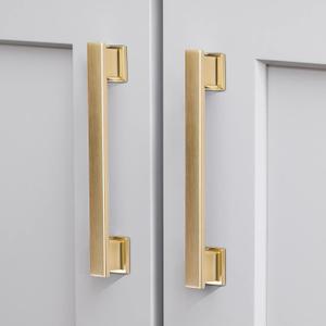 VEHCIL 20 Pack Square Brushed Gold Cabinet Pulls, 5 Inch(128mm) Hole Centers Gold Cabinet Handles Hardware for Kitchen Cupboard Closet Bathroom Dresser Drawer, Solid Zinc Alloy