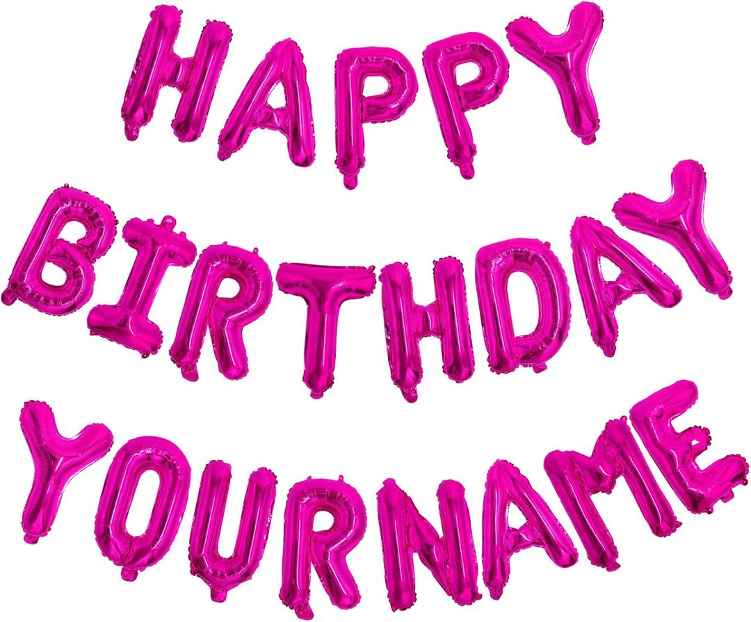 Happy Birthday Banner - Happy Birthday Balloon Letters Balloons 2 Sets A- Z 16'' Mylar Foil Birthday Party Decorations for Kids, Women, Men, Hot Pink