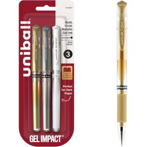 uniball Signo Gel Impact Pens, Bold Point (1.0mm), Assorted Metallic, 3 Pack