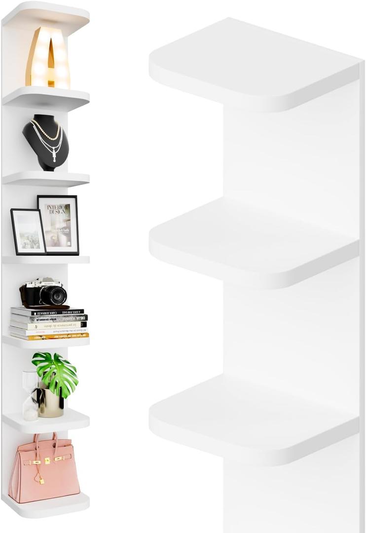 7 Tier Wall Shelf Unit White Floating Shelves for Wall, Decorative Lack Shelf for Storage Curved Edges, Tall Vertical Display Shelf for Bedroom, Vanity, Living Room, Book Shelves