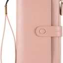 Women's Wallets - RFID Blocking Leather Bifold Clutch Credit Card Holder Long Travel Purse with Wristlet (Pink)