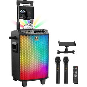 Wireless Karaoke Machine for Adults, TONOR PA System Portable Bluetooth Singing Speaker with Dual Wireless Microphones Microfono, Disco Ball for Home Karaoke, Party, Class and Church K20 (Black)