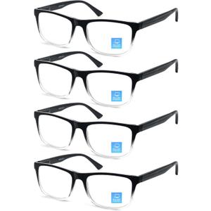 Blue Light Blocking Reading Glasses Men Large Wide Oversized Square Computer Readers Glasses for Big Head/Large Face (4 Pairs of Black+clear Reading Glasses, X 2.5)