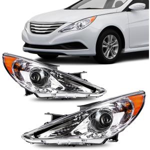 Torchbeam Headlight Assembly Replacement for 2011 2012 2013 2014 Sonata GLS/Limited/SE, Headlamp Compatible with 2011-2014 Hyundai Sonata Chrome Housing Amber Reflector (except Hybrid)