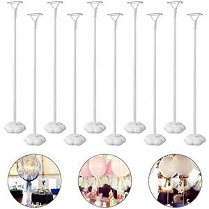 Sakolla 10 Sets Balloon Stick Stand, Holder with Base for Table Desktop Centerpiece, Birthday Party, Wedding, Baby Shower and Anniversary Decoration (15.7 inch White)