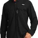 Men's Sun Protection Fishing Shirts Long Sleeve Travel Work Shirts for Men UPF50+ Button Down Shirts with Zipper Pockets (XX-Large, Black)