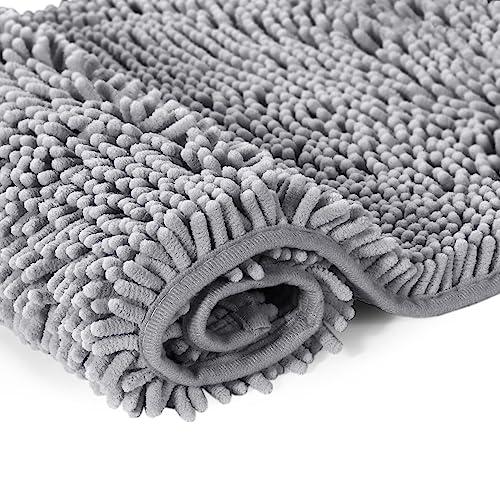 Lukery Chenille Bathroom Rugs Microfiber Bath Rugs Machine Washable Bathroom Mat Plush Bath Mats Winter Bathroom Rug Non Slip Washable Kitchen Rugs Door Mat Floor Mats (20"x32",Light Grey)