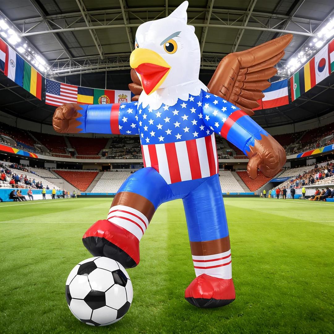 Leyndo 4.9FT 2026 Soccer Inflatables Outdoor Decoration Soccer Themed Decoration Lighted Blow Up Eagle Inflatables 4th of July Patriotic Outdoor Decor for Yard Lawn Garden