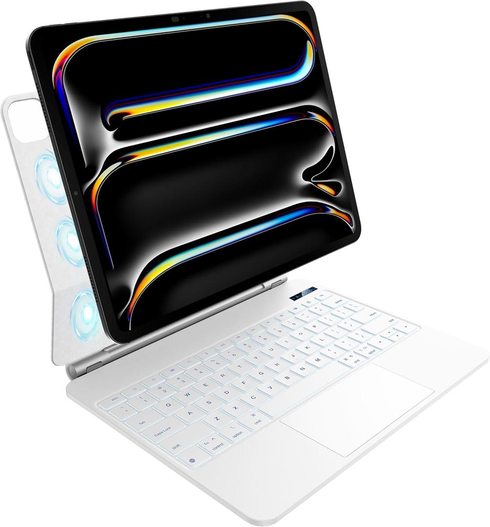 nimin Keyboard Case for iPad Pro 13 inch 2024 (M4), Multi-Touch Trackpad, Magnetic Attach, 7-Color Backlight, Auto Sleep/Wake, Snow White